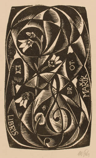 Exlibris by Dr. Otakar Marik from Czechoslovakia for Dr. Otakar Marik - Flower Flora Music 