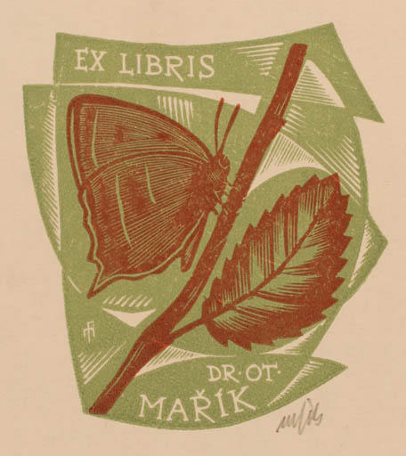 Exlibris by Dr. Otakar Marik from Czechoslovakia for Dr. Otakar Marik - Butterfly 
