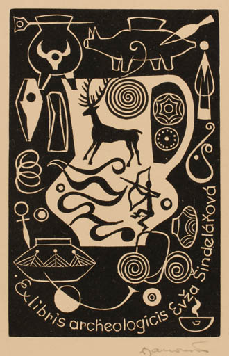 Exlibris by Dusan Janousek from Czechoslovakia for Evza Sindelarova - 
