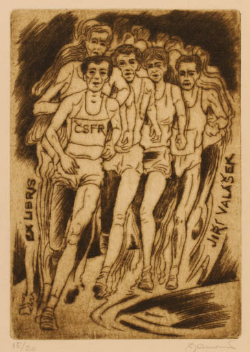 Exlibris by Dusan Janousek from Czechoslovakia for Jiri Valasek - Sport/game 