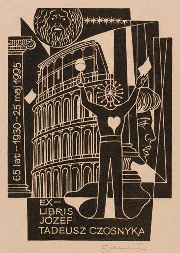 Exlibris by Dusan Janousek from Czechoslovakia for Josef Tadeusz Czosnyka - Classical antiquity Architecture Man 