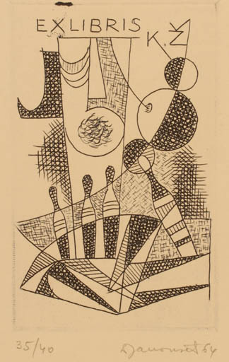 Exlibris by Dusan Janousek from Czechoslovakia for ? K.Z. - Sport/game 