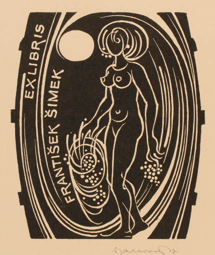 Exlibris by Dusan Janousek from Czechoslovakia for Frantisek Simek - Woman Nude 