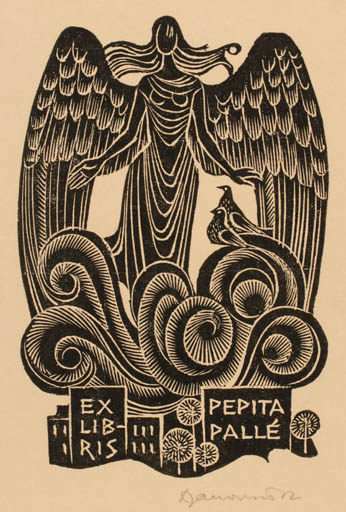 Exlibris by Dusan Janousek from Czechoslovakia for Pepita Palle - Angel Bird 