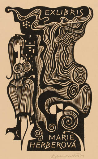 Exlibris by Dusan Janousek from Czechoslovakia for Marie Herberová - Abstract Woman 