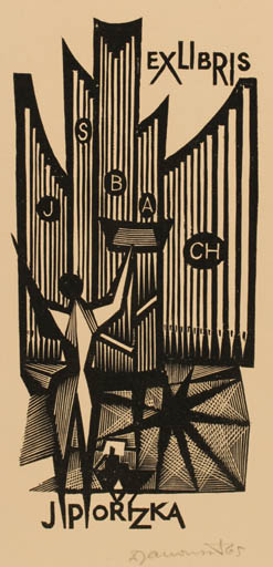Exlibris by Dusan Janousek from Czechoslovakia for Jiri Porizka - Man Music 