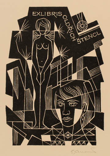 Exlibris by Dusan Janousek from Czechoslovakia for Oldrich Stencl - Woman 