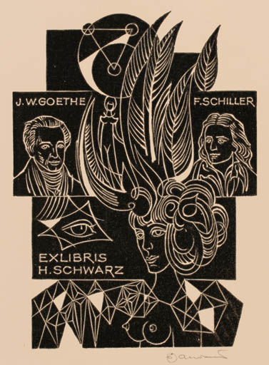 Exlibris by Dusan Janousek from Czechoslovakia for Herbert Schwarz - 
