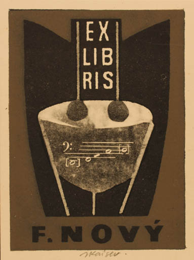 Exlibris by Jaroslav Kaiser from Czechoslovakia for Frant. Novy - Music 