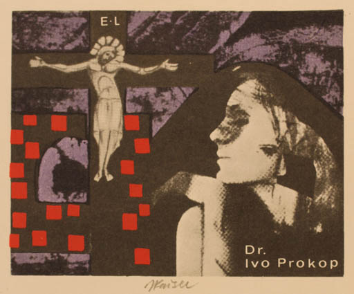Exlibris by Jaroslav Kaiser from Czechoslovakia for Dr. Ivo Prokop - Woman Religion 