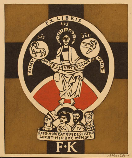 Exlibris by Jaroslav Kaiser from Czechoslovakia for ? F.K. - Religion 
