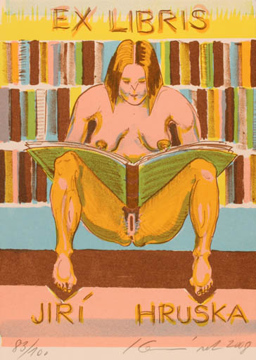Exlibris by Ivan Komárek from Czechoslovakia for Jiri Hruska - Book Erotica Nude 