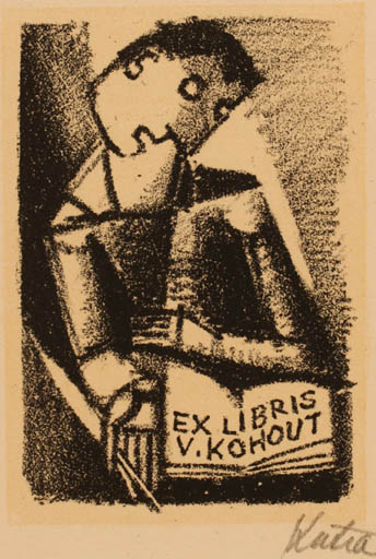 Exlibris by V Kutra from Czechoslovakia for Vladislav Kohout - Book Man 