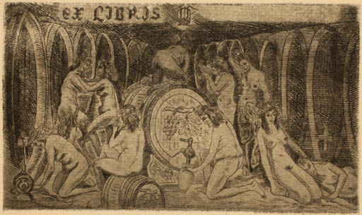 Exlibris by Ladislav Vlodek from Czech Republic for ? Vor der Schrift - Erotica Woman Mythology Nude Wine 