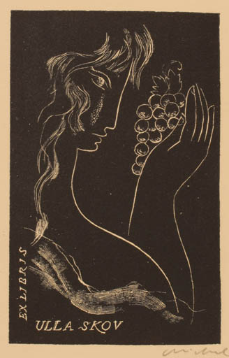 Exlibris by Rastislav Michal from Czech Republic for Ulla Skov - Fruit Woman Wine 