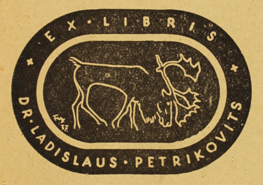 Exlibris by Antal Fery from Hungary for Dr. Ladislaus Petrikovits - Fauna 
