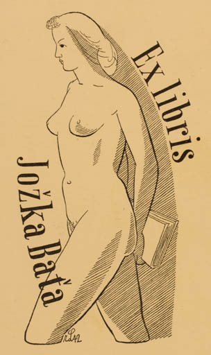 Exlibris by Richard Lander from Great Britain for Jozka Bata - Woman Nude 