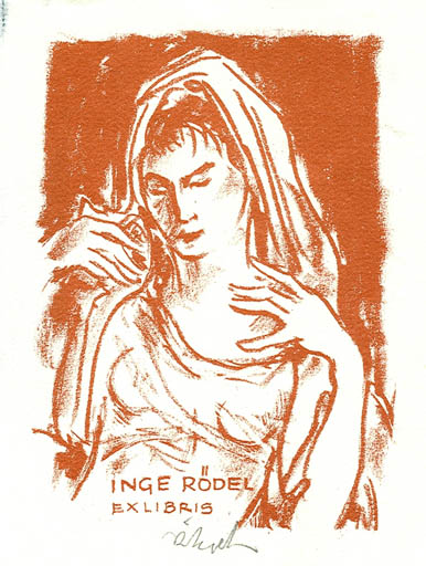 Exlibris by Rudolf Koch from Germany for Inge Rödel - Woman 