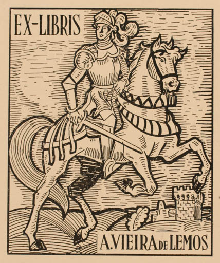 Exlibris by ? ? from Unknown for Antero Viera De Lemos - Horse Knight Horseman/Rider 