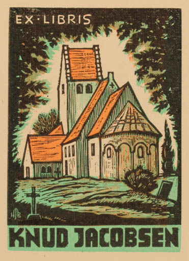 Exlibris by Hans Michael Bungter from Germany for Knud Jacobsen - Church 
