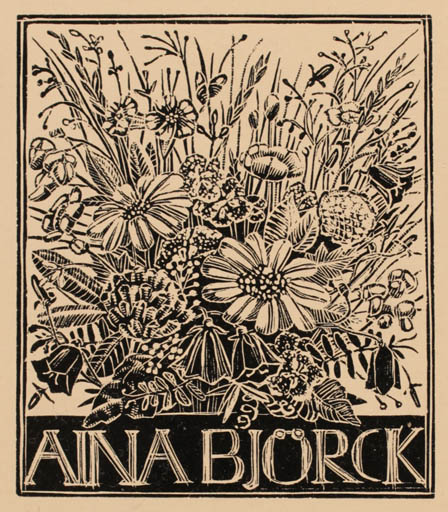 Exlibris by Eva Stockhaus from Sweden for Aina Björck - Flower Flora 
