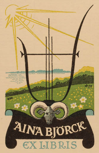 Exlibris by Christian Blæsbjerg from Denmark for Aina Björck - Scenery/Landscape Sun 