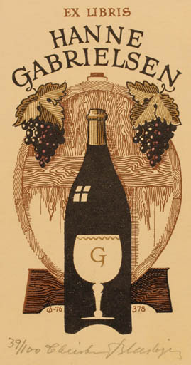 Exlibris by Christian Blæsbjerg from Denmark for Hanne Gabrielsen - Wine 