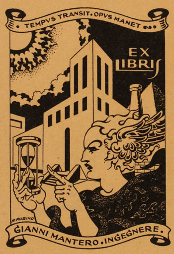 Exlibris by Antonio Rubino from Italy for Gianni Mantero - Woman Science 