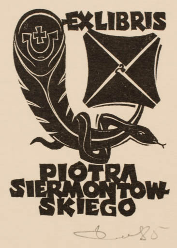 Exlibris by Zbigniew Dolatowski from Poland for Piotra Siermontowskiego - Fauna Text/Writing 