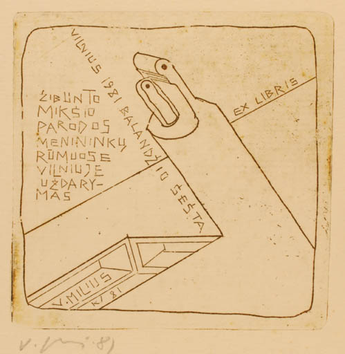 Exlibris by Vincas Kisarauskas from Lithuania for V Milius - Abstract 