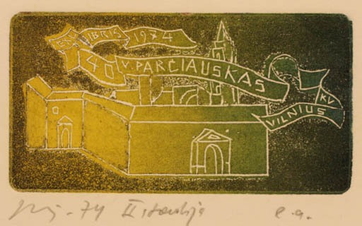Exlibris by Vincas Kisarauskas from Lithuania for V Paciauskas - Castle/Palace 