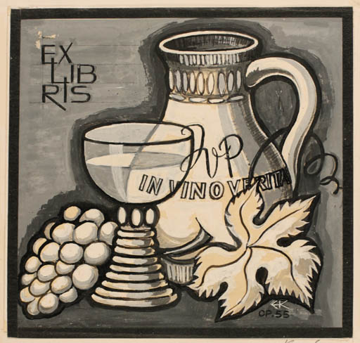 Exlibris by Jo Erich Kuhn from Sweden for Jørgen Vils Pedersen - Wine 
