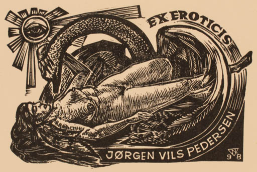 Exlibris by Laszlo Lazar Nagy from Hungary for Jørgen Vils Pedersen - Erotica Ex Erotica Leda and the Swan 