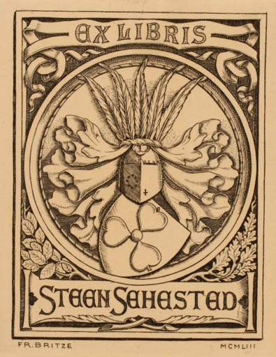 Exlibris by Friedrich Britze from Denmark for Steen Sehested - Heraldry 