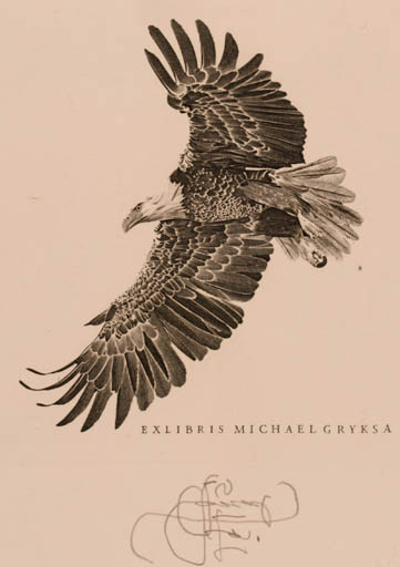 Exlibris by Lembit Löhmus from Estonia for Michael Gryksa - Bird 