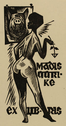 Exlibris by Väino Tönisson from Estonia for Madis Üürike - Woman Nude 