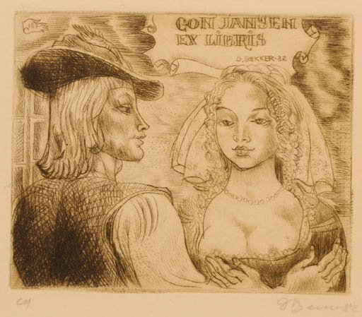 Exlibris by David Bekker from Ukraine for Gon Jansen - Erotica Couple 