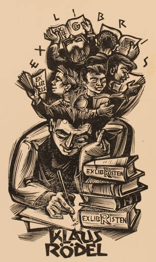 Exlibris by Gerard Gaudaen from Belgium for Klaus Rödel - Book Man 
