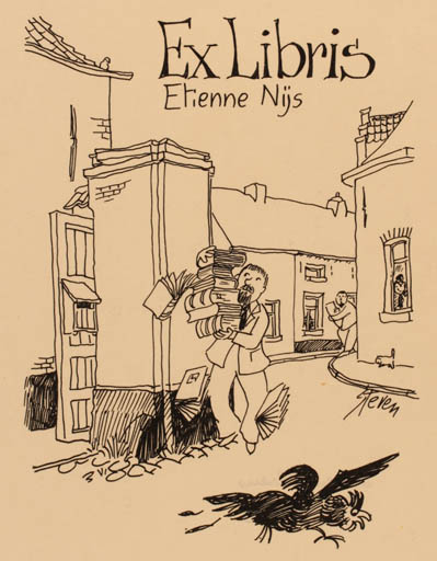 Exlibris by Steven Wilsens from Belgium for Etienne Nijs - Book City Man 