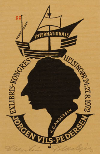 Exlibris by Christian Blæsbjerg from Denmark for Jørgen Vils Pedersen - Exlibris Congress Portrait Ship/Boat 