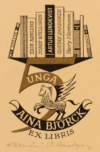 Exlibris by Christian Blæsbjerg from Denmark for Aina Björck - Book Pegasus 