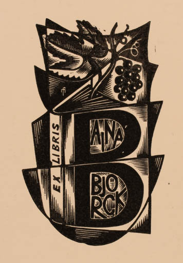 Exlibris by Dr. Otakar Marik from Czech Republic for Aina Björck - Book Wine 