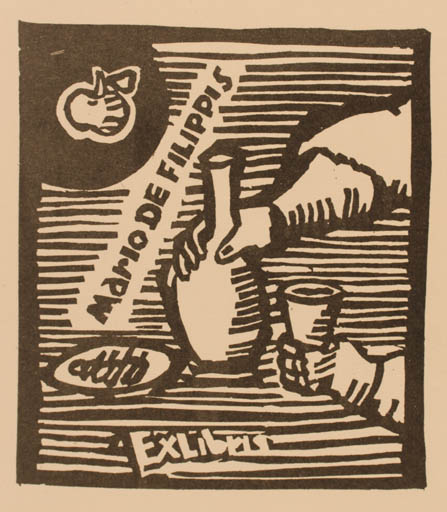 Exlibris by A. Basmadjian from Bulgaria for Mario de Filippis - Food Wine 