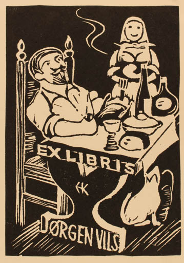 Exlibris by Jo Erich Kuhn from Sweden for Jørgen Vils Pedersen - Food Couple 