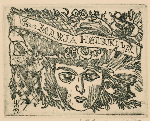 Exlibris by Evald Okas from Estonia for Marja Heikkila - Woman Portrait 