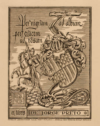 Exlibris by Paulus Lachenmayer from Portugal for ? ? - Horse Knight Sct.G. and the Dragon 