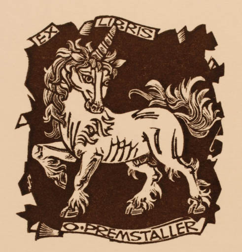 Exlibris by Mark F. Severin from Belgium for Ottmar Premstaller - Unicorn Fable Animal 