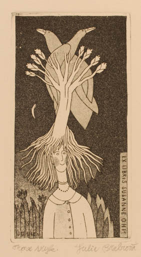 Exlibris by Julie Brabkova from Denmark for Susanne Ohm - Bird Surrealism 