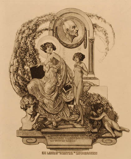 Exlibris by Franz von Bayros from Austria for Martha Zimmermann - Book Woman Nude 