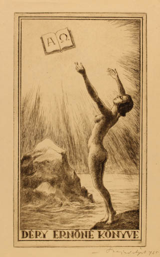 Exlibris by ? ? from Hungary for Dery Ernöne - Book Woman Scenery/Landscape Nude 